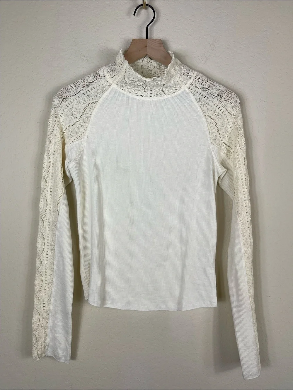 Free People Freddie Long Sleeve Lace Top White Size Large